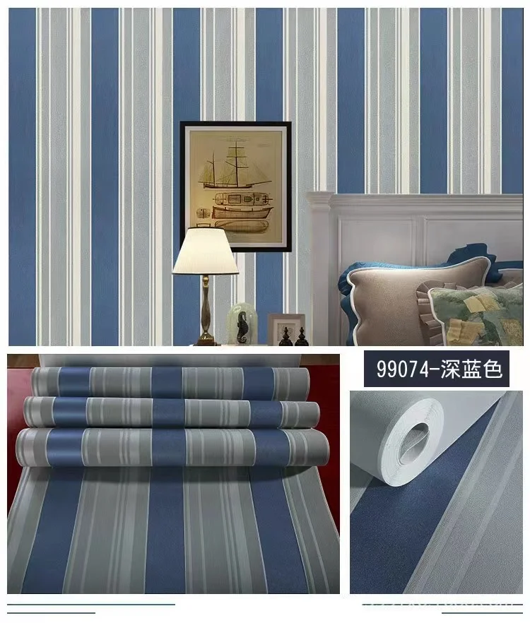 

30/5000 Modern simple blue pink vertical stripes living room background wall paper Mediterranean children's bedroom home wallpa