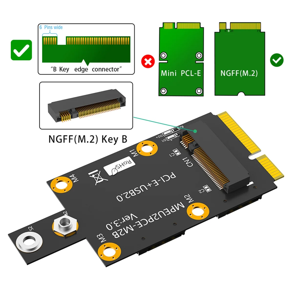 Адаптер Mini M.2 Key B к PCI-E с двумя слотами для SIM-карты NANO модуля 3G/4G/5G