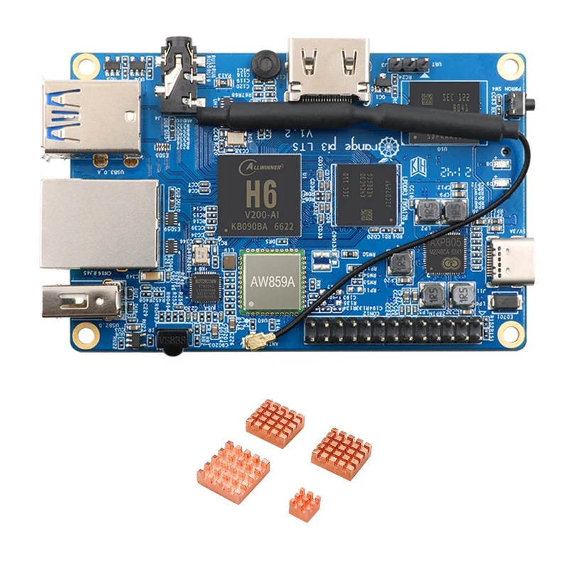 

For Orange Pi 3 LTS Development Board+Heat Sink H6 2G DDR3 8G EMMC Open Source Board For Android 9.0 Ubuntu Debian OS