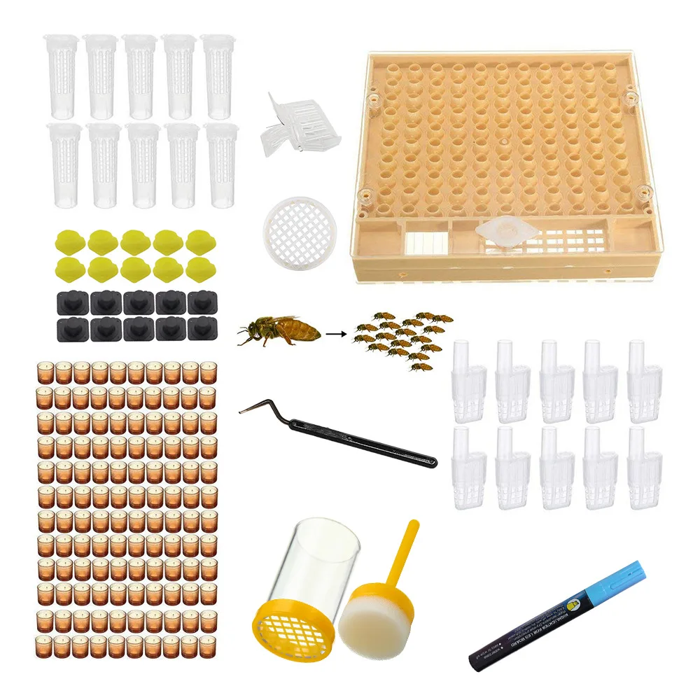 

157 PCS Complete Queen Rearing System Kit King Cultivating Box Plastic Bee Bees Cells Cell Cups Cupkit Cage Beekeeping Tools