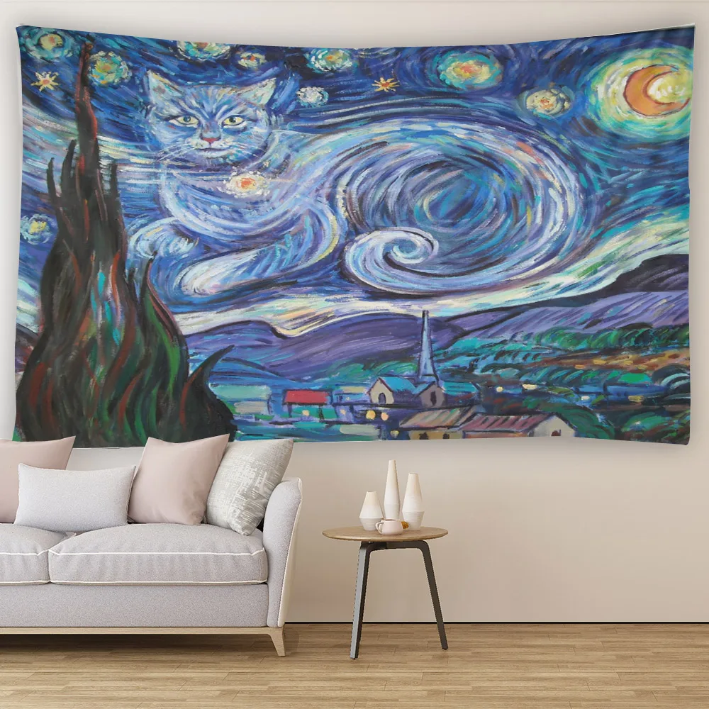 

Oil Painting Landscape Wall Hanging Tapestry Art Decorative Blanket Curtain Hanging at Home Bedroom Living Room Decor