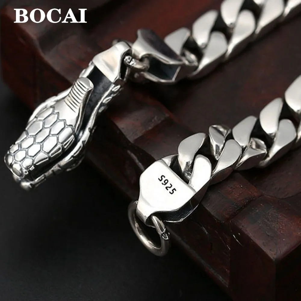 8mm New S925 Sterling Silver Wrist Chain Jewelry 2022 Trendy Snake Head Buckle Bare Body Mens Bracelet Personalized Gift