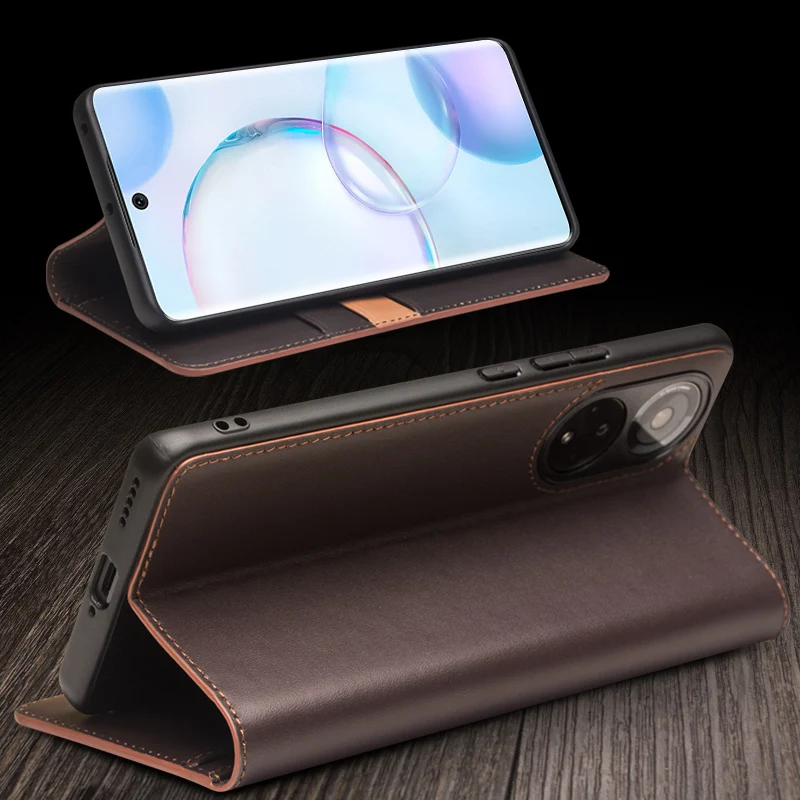 Wallet Genuine Leather Phone Pouch Bags Cases For Honor 50 Honor50 Pro Real Cow Skin Cover Case Card Pocket Vintage Business