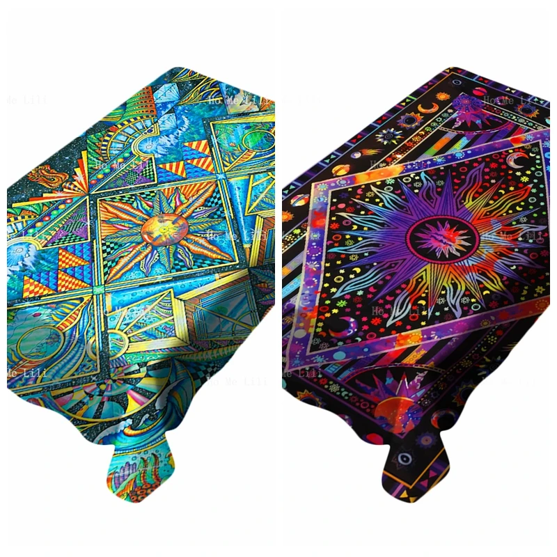 

Tie Dye Sun Moon Planet Psychedelic Celestial Mandala Bohemian Hippie Rectangular Tablecloth By Ho Me Lili For Tabletop Decor