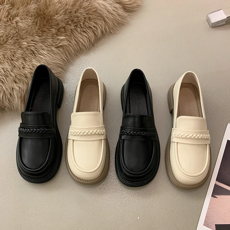 

British Style Round Toe Low Heels Shoes Woman Flats Casual Female Sneakers Modis Shallow Mouth Oxfords Preppy Dress 2023 New