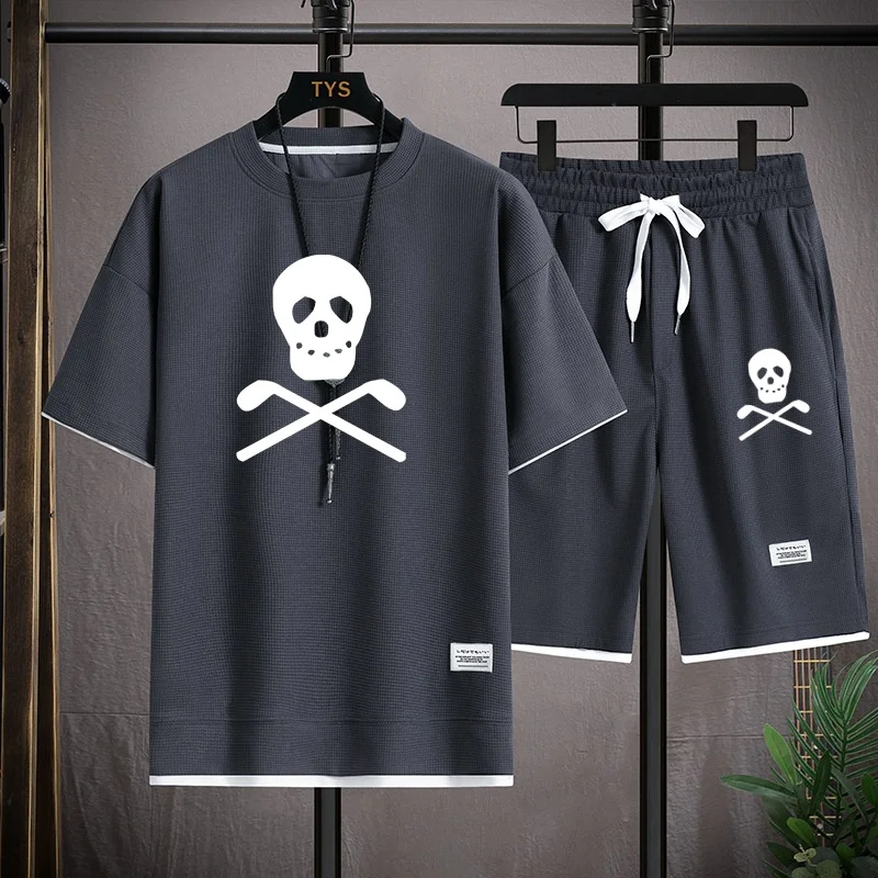 Summer Men and Women 2-Piece T-shirt Tops+Shorts Sportswear Fashion Printing Loose Harajuku Style Street Apparel Casual Golf Set