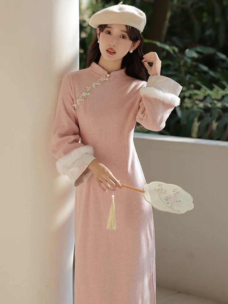 Маленькое улучшенное платье Hanfu National Sle для девочек розовый толстый жилет на