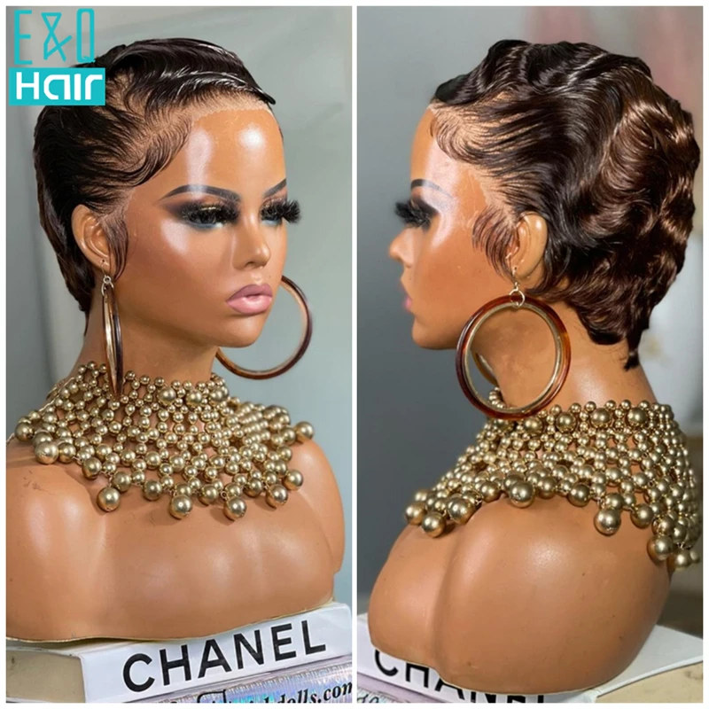 

Парик с вырезами фея, темно-коричневый парик из человеческих волос на шнуровке спереди, осенне-зимние короткие вьющиеся парики боб для женщин, натуральный черный дешевый парик