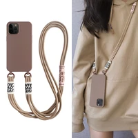 crossbody lanyard soft case for iphone 13 12 11 pro max mini xs xr x 8 7 plus se stylish korea strap silicone solid color cover