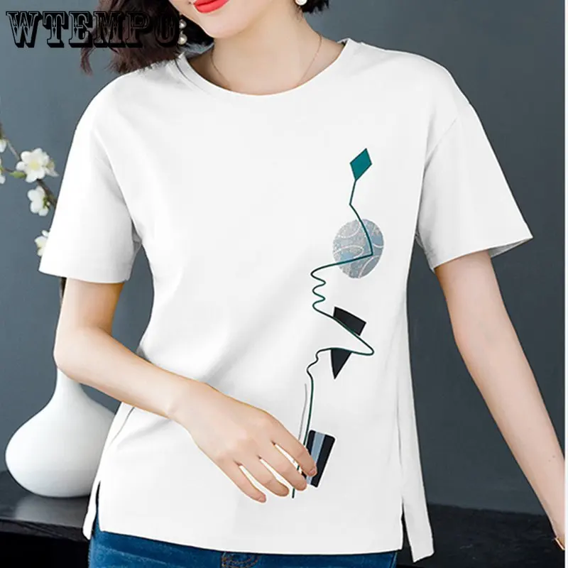 

WTEMPO Fashion Women Tshirt Top Oversized Print T-shirt Casual Streetwear Femme Short Sleeve T Shirt Korean Y2k Top 2023 Summer