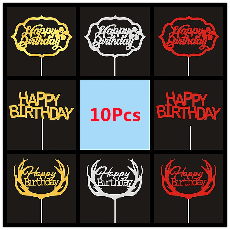 

10 / bag Flower antlers Happy Birthday Cake Head Cupcake party supplies Decorating Bake Decorating DIY accessories