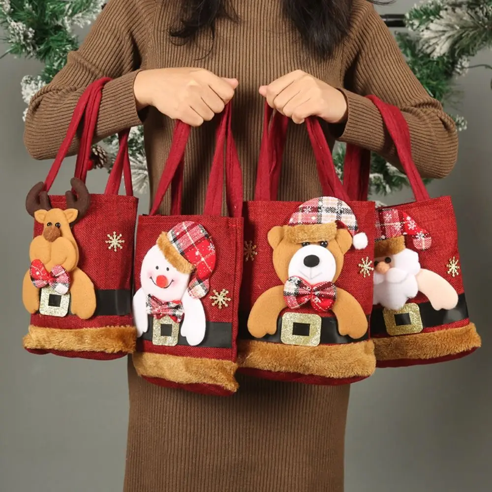 

Льняная Подарочная сумка для детей, Подарочный пакет с оленем, снеговиком, Санта-Клаусом, рождественские украшения