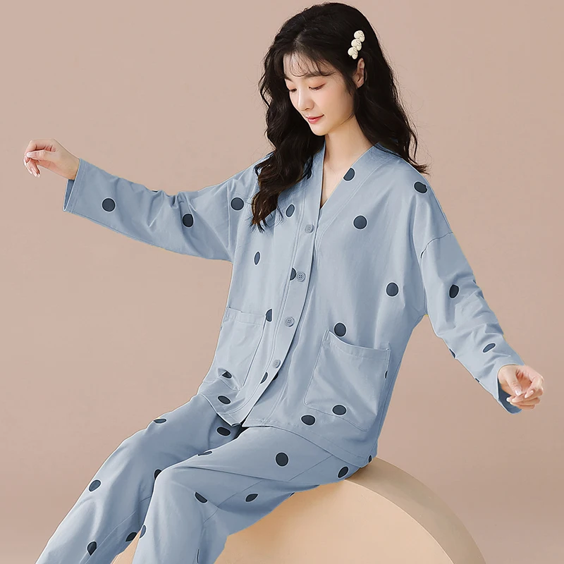 CAIYIER Sweet Strawberry Girls Nightwear V-Neck Long Sleeve Long Pants Sleepwear Suit Winter Pajamas Large Size 3XL Homewear