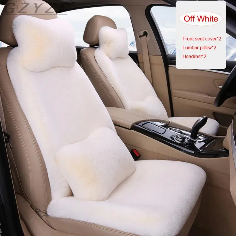 Winter Rabbit Real Fur Car Seat Cushion Headrest Lumbar Support Universal Car Seat Cover Thickened Plush Auto Cape Keep Warm