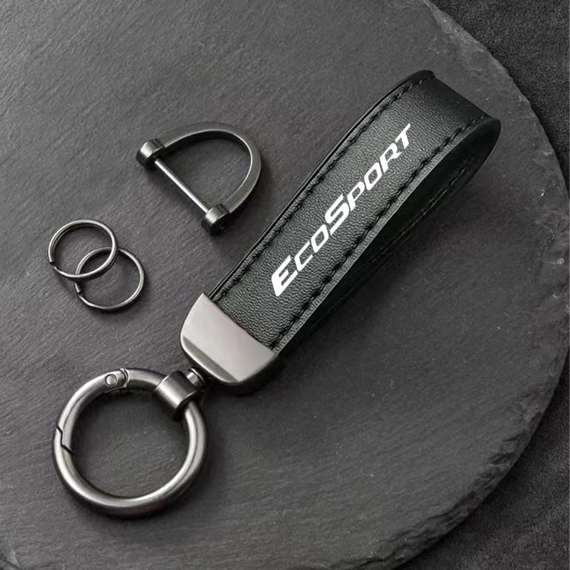 

For Ford Ecosport 2012 2013 -2019 2020 Car Key Holder Genuine Leather Custom Car Styling Emblem Keychain Key Chain Rings