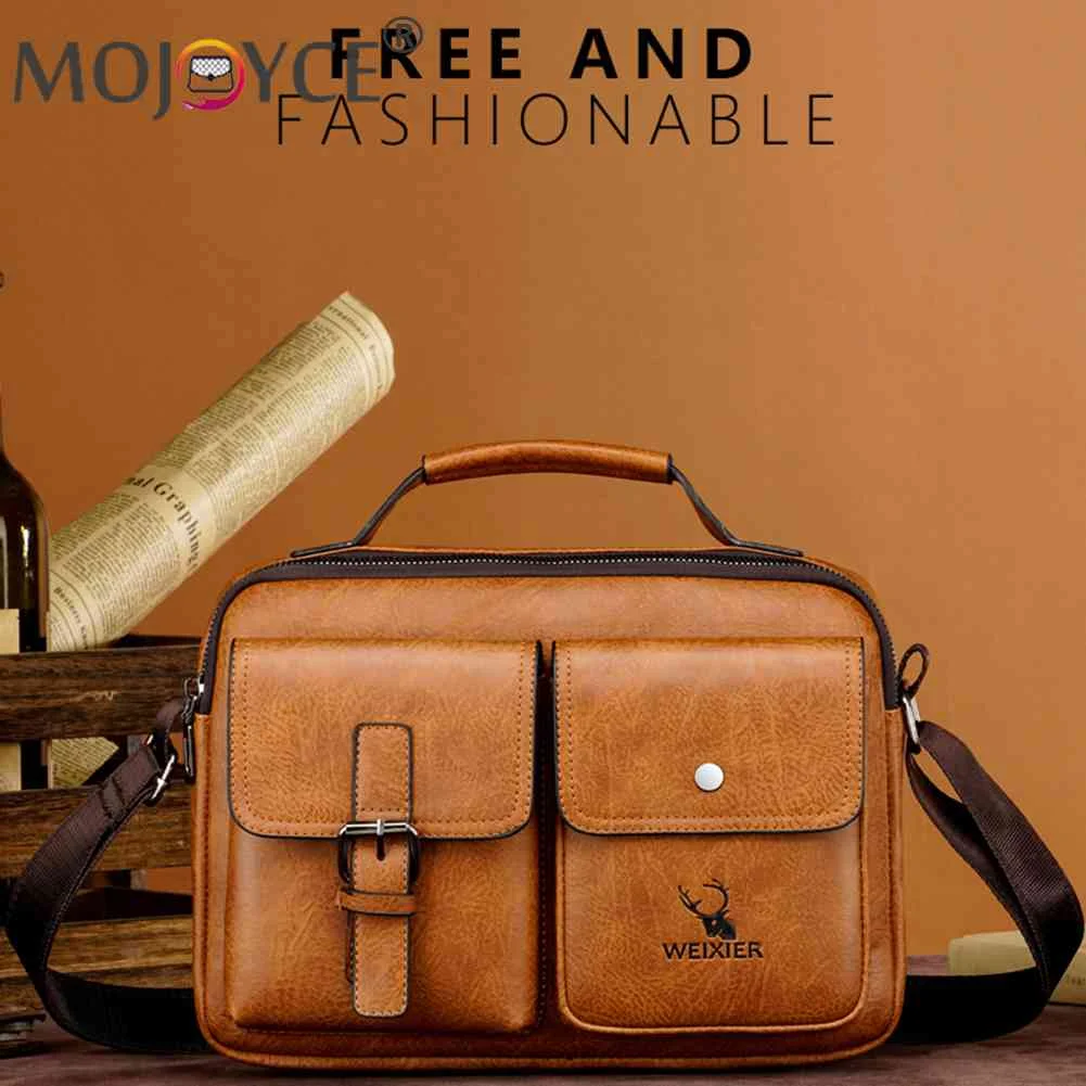 

Vintage Men Solid Color Crossbody Shoulder Messenger Bag Casual Male Multi Pockets Small Handbag Purse High Quality PU Leather
