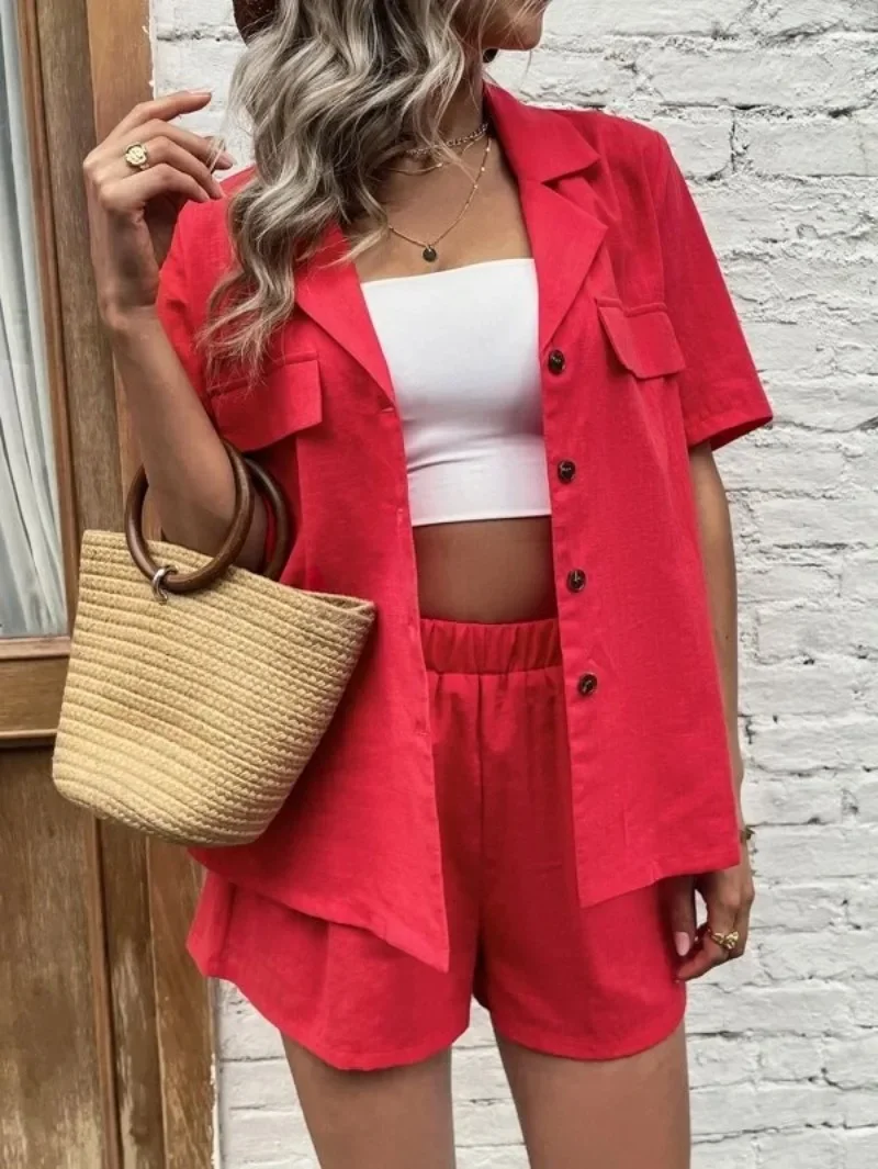 Весенне-летние новые однотонные шорты с короткими рукавами небольшой костюм