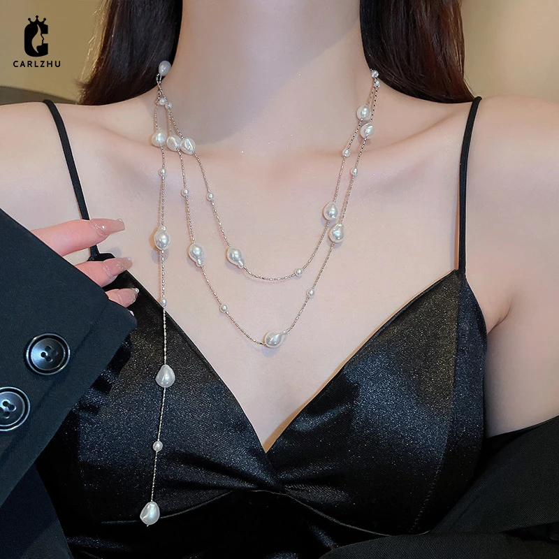 

Светильник роскошное необычное жемчужное трехслойное женское ожерелье, высококачественное индивидуальное универсальное простое ювелирн...