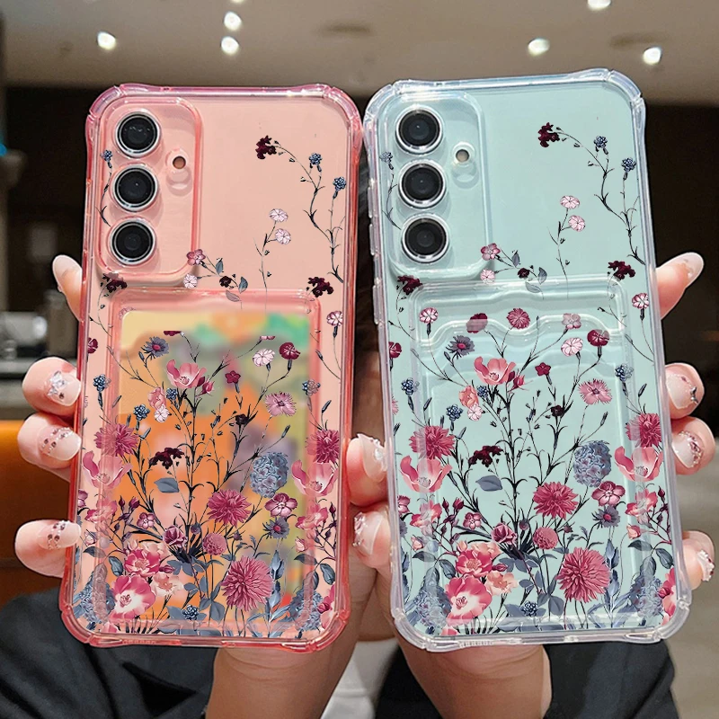 Чехол-кошелек с цветочным принтом для Samsung Galaxy S24 S23 FE S22 Ultra A55 A35 A25 A15 A16 5G A06 A05 Мягкий