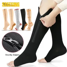 Zipper Compression Socks,15-20 mmHg Knee High Compression Socks for Men Women,Close Toe Support Socks for Varicose Veins,Edema