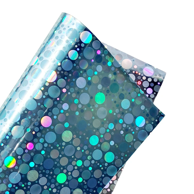 

Holographic Faux Leather Sheets Colorful Circle Priting PVC Fabric for Handbags Shoes cosmetic bags Party Decor Crafts 30x135cm