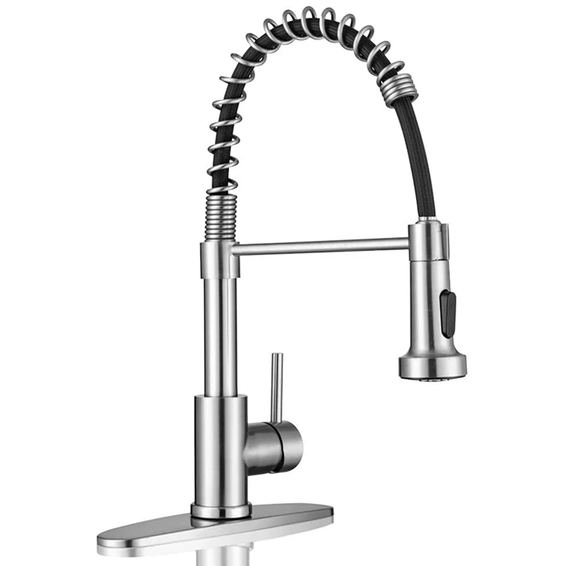 

Kitchen Faucets, Brushed Nickel Stainless Steel Pull Down Sprayer Single Hole Single Handle RV Farmhouse Laundry Outdoor