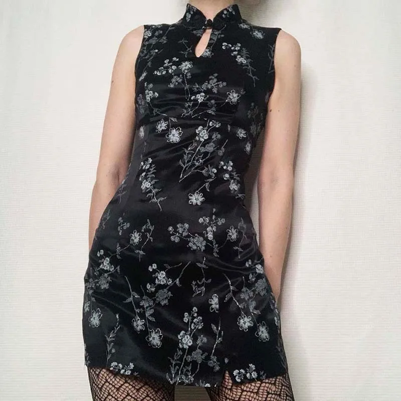 

Vintage Fashion Elegant Floral Print Summer Dress Women Dark Academia Chinese Party Dresses Gothic Clothes Sundress