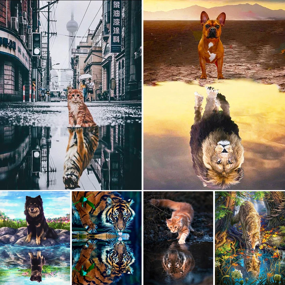 

Алмазная живопись 5D «сделай сам», картина с отражающими животными, полная круглая, квадратная, с вышивкой в виде кошки, Φ, наборы для вышивки ...