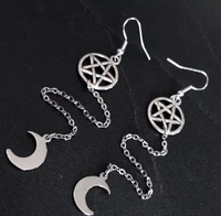 new pentagram moon earrings silver crescent witchcraft gothic pagan moon pendant earrings