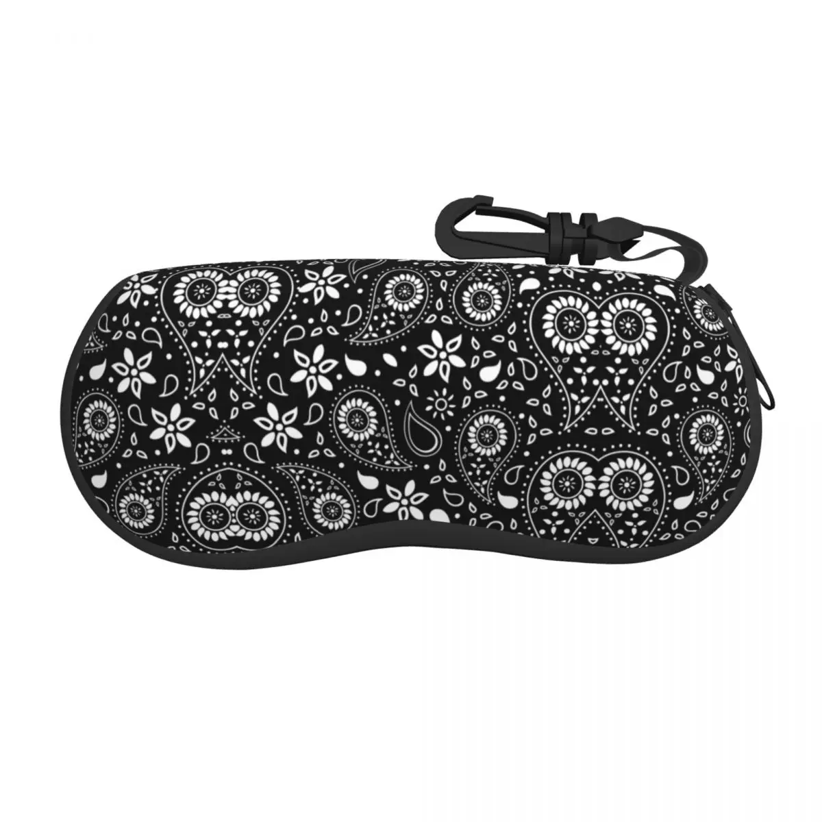 

Custom Black And White Paisley Floral Pattern Glasses Case Portable Boho Bandana Style Shell Eyeglasses Case Sunglasses Box