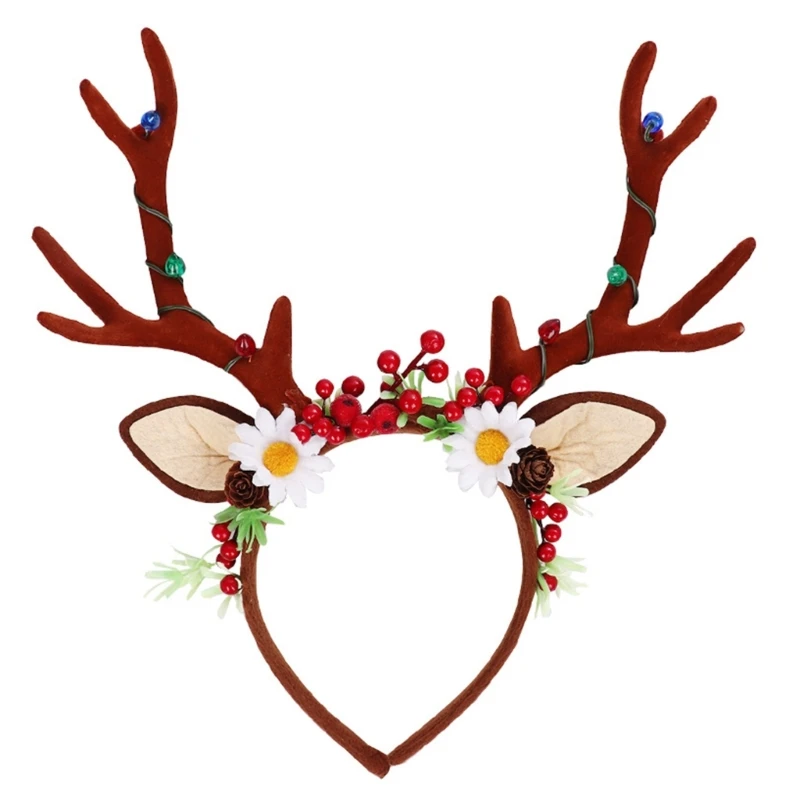 

Elk Antlers Hair Hoop Flower Christmas Horn Headband Party Headwear DXAA