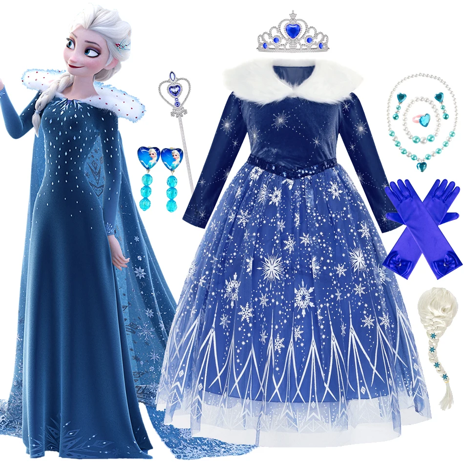 

Disney Frozen Elsa Princess Dress for Girls Halloween Kids Cosplay Party Winter Clothing Christmas Costume Children Clothing