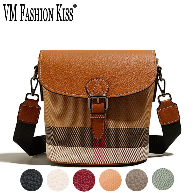 

Женская сумка-мессенджер из парусины и воловьей кожи, классический саквояж на плечо в полоску, трендовая дизайнерская сумочка на весну и лето