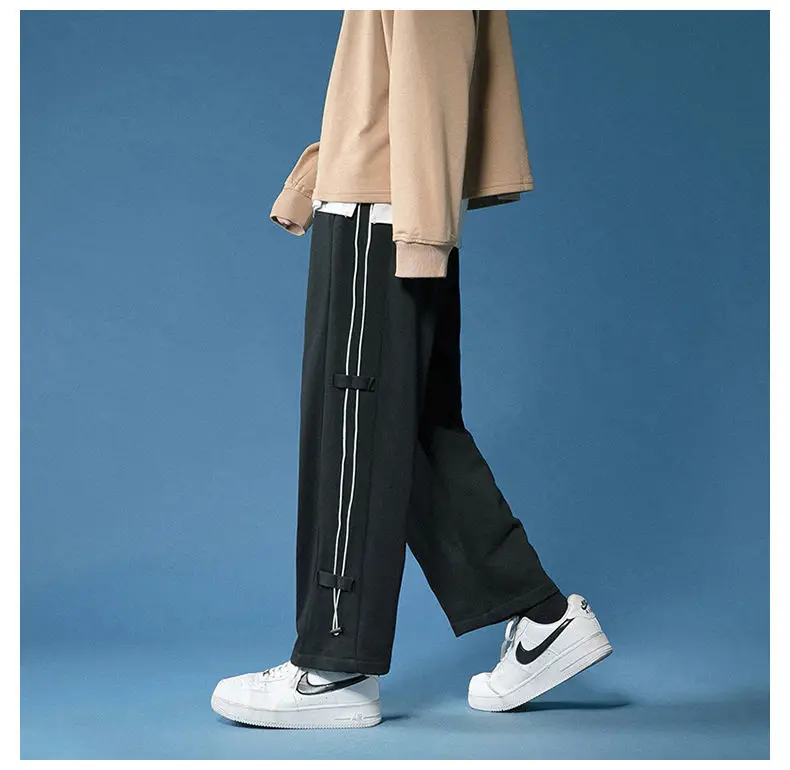 Pants Men's Ins Trend All-match High Street American Street Side Drawstring Straight Loose Wide-leg Gray Sweatpants