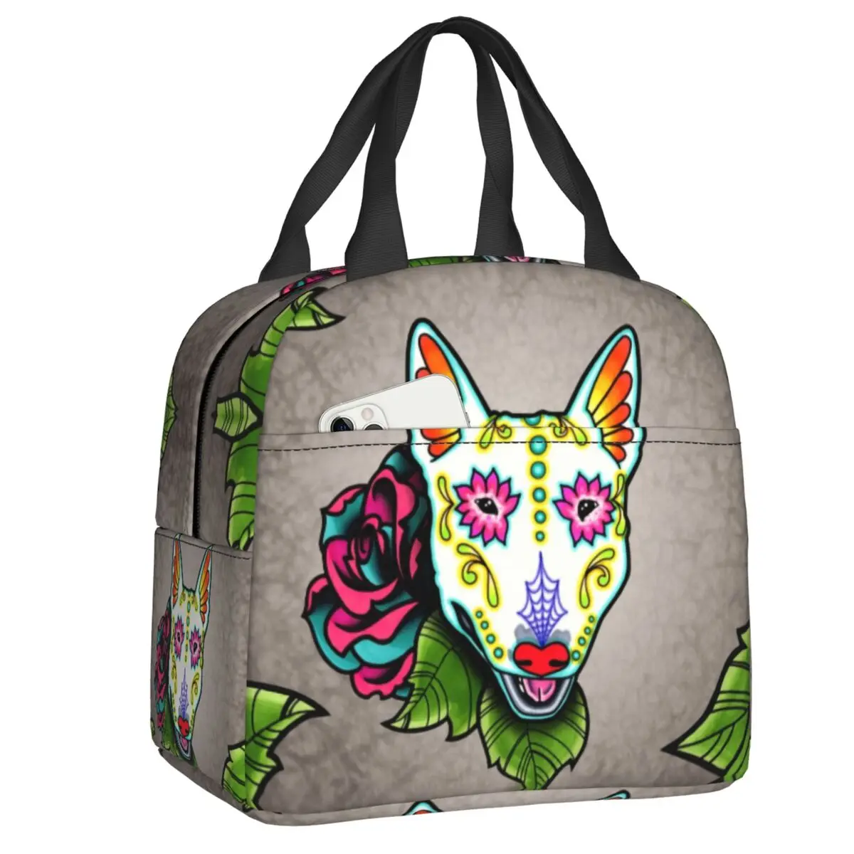 

Изолированная сумка для обеда Day Of The Dead Bull Terrier для школьной работы, портативный охладитель, термо-бокс, женская, Детская сумка для обеда