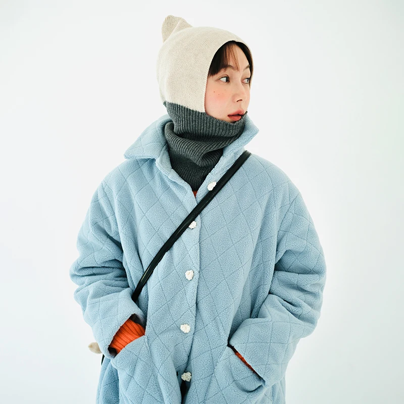 imakokoni original design autumn and winter warm coat thick cotton-padded jacket lapel cardigan single breasted top for women