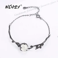 nehzy silver plating jewelry bracelet high quality fashion woman retro flower type white jade bracelet length 18cm