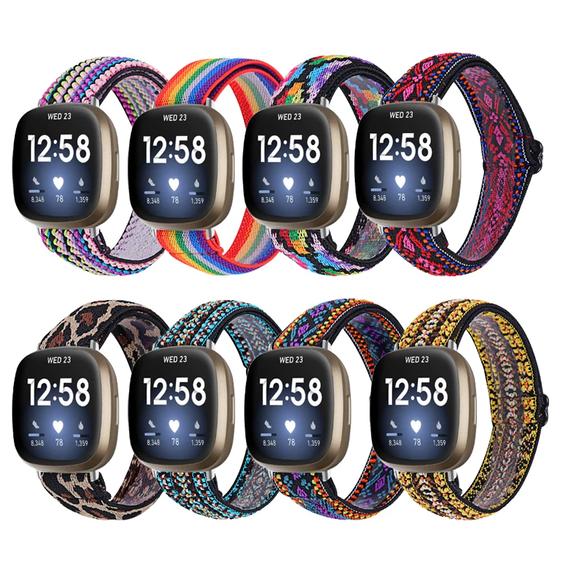 

For Fitbit Versa 2 3 Versa 4 Band Elastic Woven Loop Strap Adjustable Nylon Sport Watchband Bracelet for Fitbit Sense sense 2