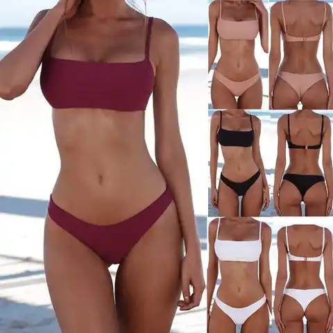Women's Bikini Set Two Piece Bikini Set Removable Triangle Bikini Swimwear Thong with Low Waist Swimwear