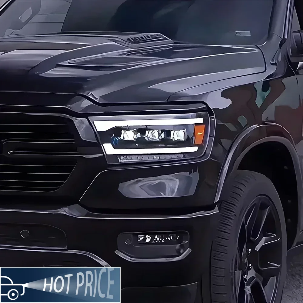 Фото Для Dodge RAM 1500 2019-2023 автомобильные передние фонари, обновленный динамический DRL 3, линза проектора, аксессуары, светодиодные автомобильные фары в сборе №2