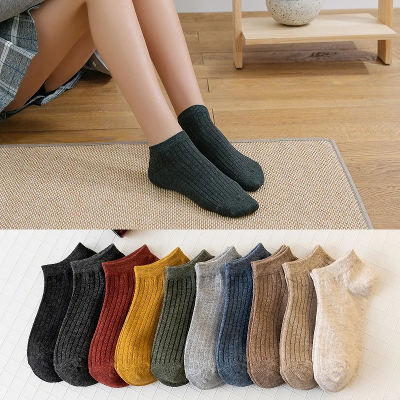 5Pair Women Socks for Summer Autumn Classic Black White Gray Short Socks Solid Color Cotton Low Cut Ankle Socks