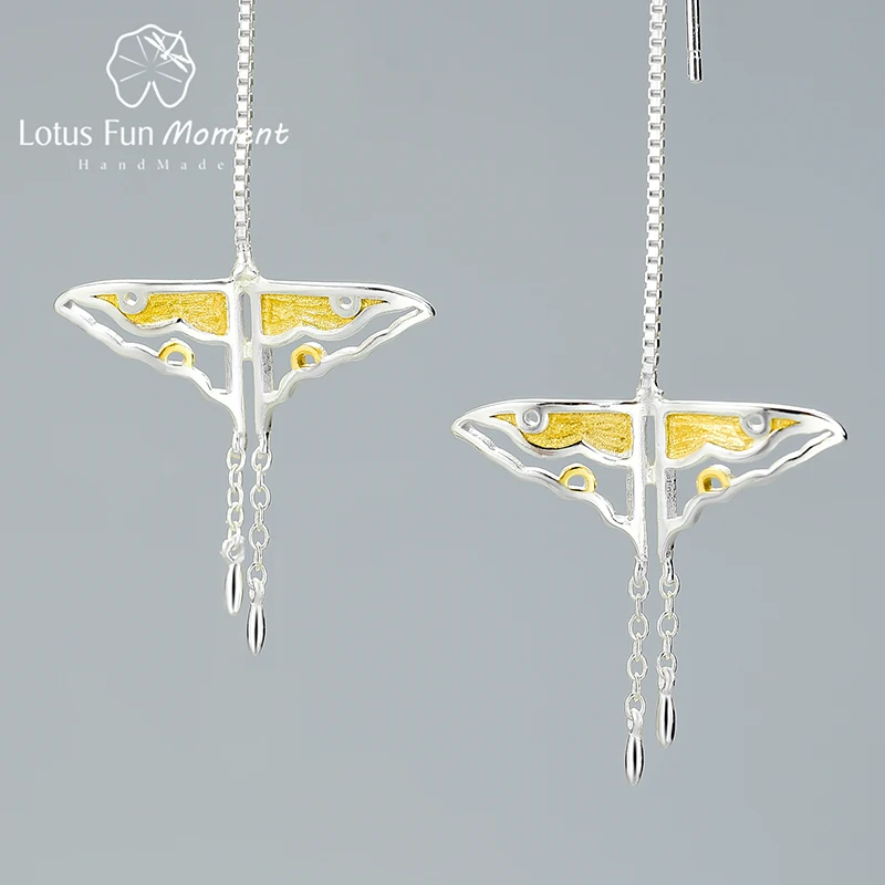 

Женские длинные серьги «бабочка» Lotus Fun, изящные серьги-подвески ручного изготовления из настоящего серебра 925 пробы