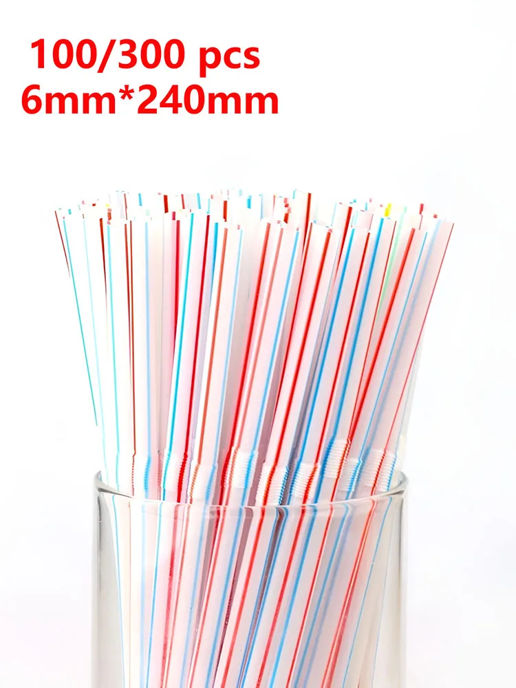 

100/300Pcs Disposable Plastic Straws BendyRainbow Bendable Flexible Drinking Straws Curved Drinker Tube Straw Party Accessories