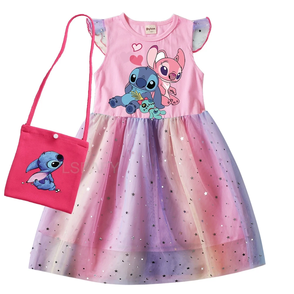 Летняя хлопковая футболка для девочек с рисунком Лило и Ститч лоскутное платье +