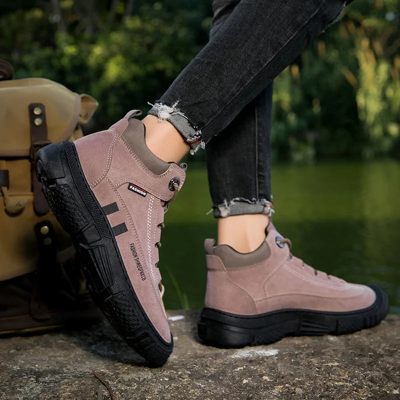 SENAGE Men Hiking Shoes Leather Trekking Boots Outdoor Desert Training Sneakers Sports Running Tactical Suede Casual Shoes