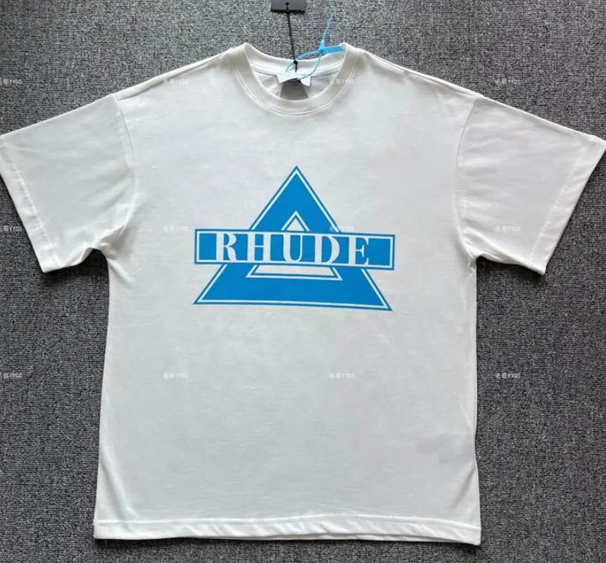 

2023FW NEW Apricot Rhude T Shirts Men Women 1:1 High Quality Tee Oversized Triangle Logo Slogan Short Sleeve