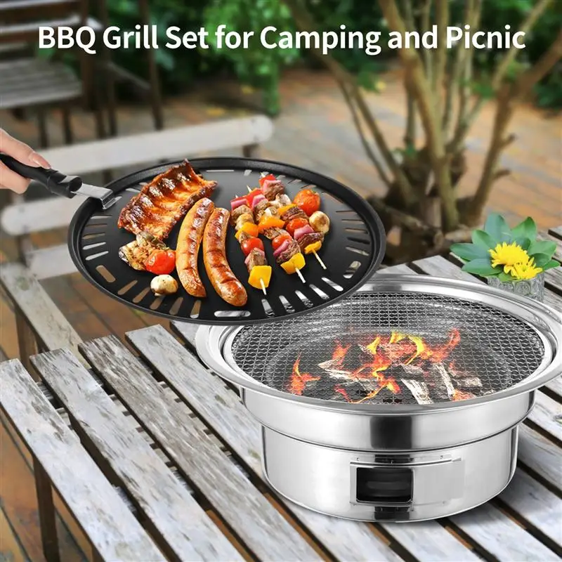 Корейский набор угольных грилей для барбекю небольшой угольный гриль сковорода