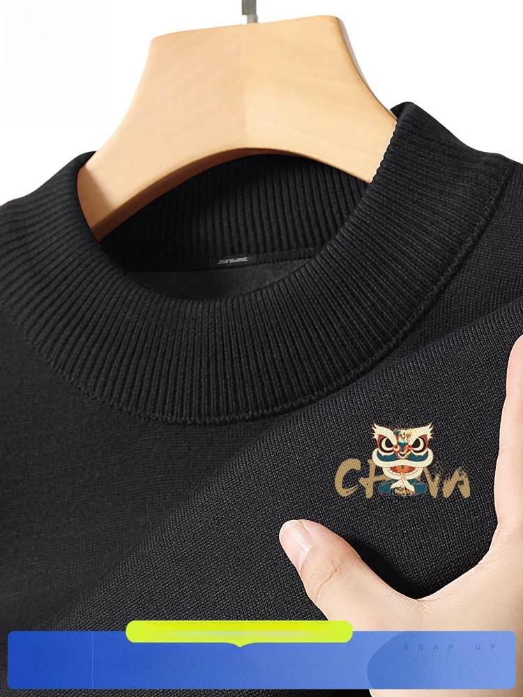 JR Zhenvis Sweater Outerwear Men's Autumn New Fleece-lined Warm Long sleeve Top Half-high Collar and Winter Bottoming ...