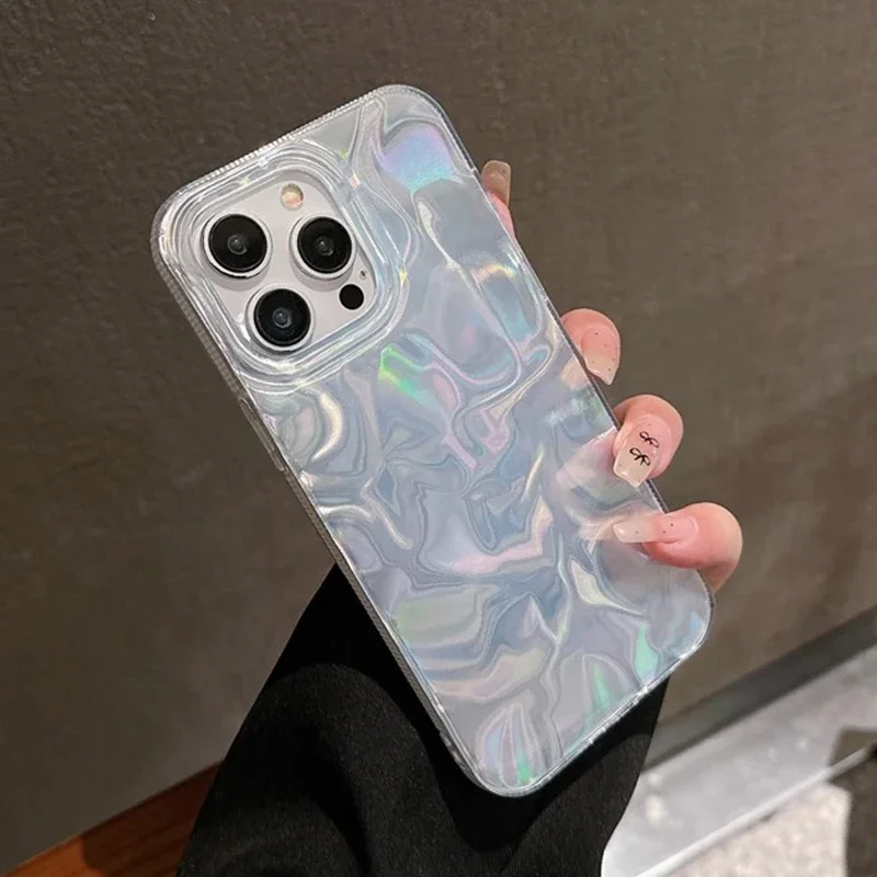 Роскошный силиконовый чехол с лазерной рябью для iPhone 16 15 14 13 12 11 Pro Max устойчивая к