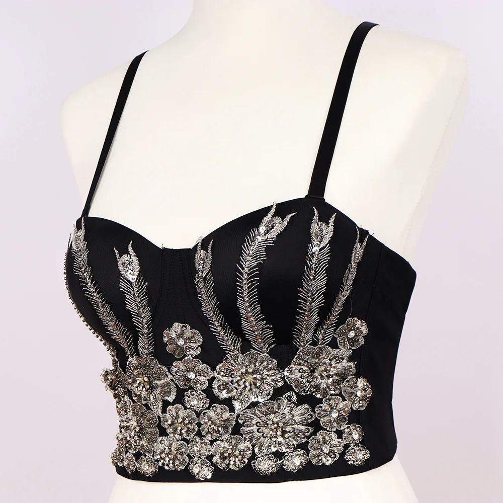 

New Sexy Camis Top Black White Beading Crop Top Women 2022 Summer Backless Camisole Fashion Night Club Party Short Corset Tops